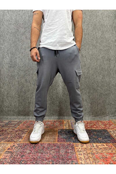 FıttingRoom Cargo Pocket Pack Gray Joggers with Elastic Waist