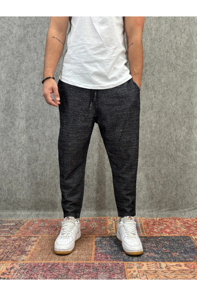 FıttingRoom Buy Stretch Fabric Black Baggy Pants with Elastic Waist