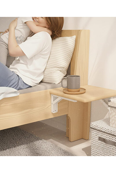 Modüler Ekipman Katlanır Yatak Yanı Sehpa – 40×40 cm Masif Ahşap Komodin | Duvara ve Yatağa Monte