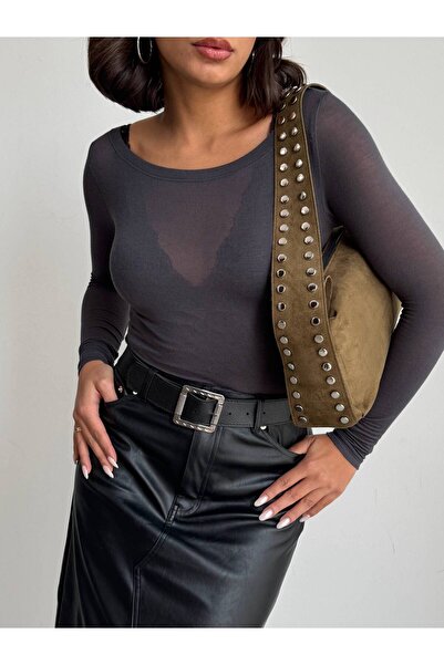 KIRASE حقيبة يد وكتف بتصميم من جلد الغزال المرصع