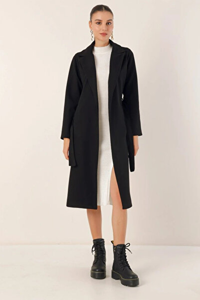 nedo7 9118 Double Breasted Collar Stamp Coat - Black