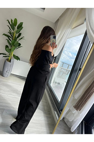 nedo7 Women's Long Sleeve One Shoulder Open Modal Blouse and Pants Two Piece Set