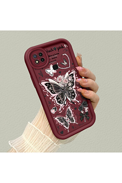 ucuc Xiaomi Redmi 9C Uyumlu Silikon Malzeme Darbeye Dayanıklı Basit Bordo Telefon Kılıf