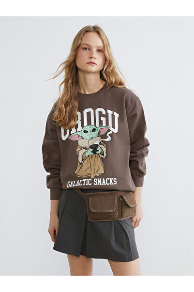 LC Waikiki Sweatshirt gros pentru femei, cu imprimeu Grogu, cu croială lejeră...