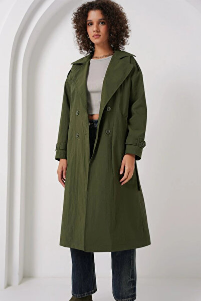 nedo7 5936 Double Breasted Collar Trench Coat - Khaki