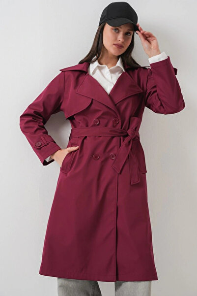 nedo7 5918 Double Breasted Collar Trench Coat - Claret Red