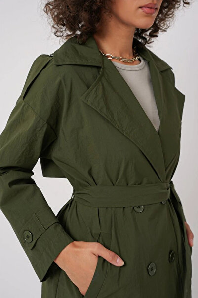 nedo7 5936 Double Breasted Collar Trench Coat - Khaki