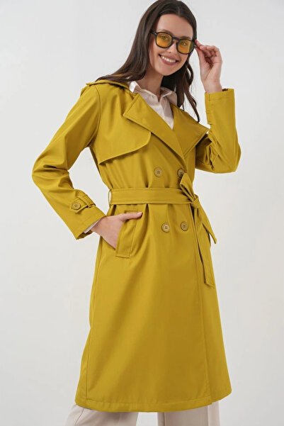 nedo7 5918 Double Breasted Collar Trench Coat - Oil Green
