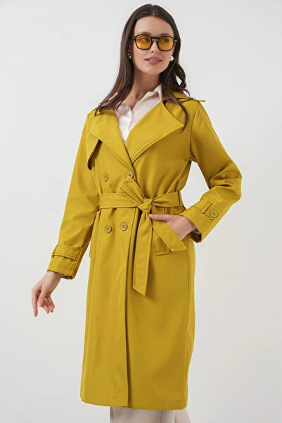 nedo7 5918 Double Breasted Collar Trench Coat - Oil Green