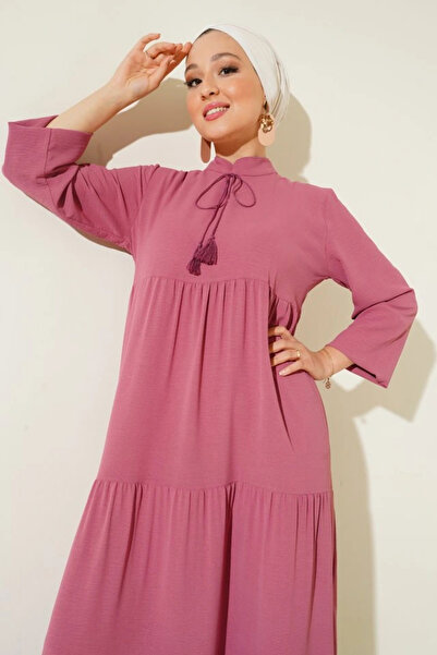 nedo7 T1627 Collar Lace-Up Dress - A. Pink