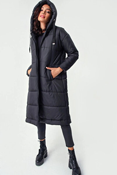 nedo7 5120 Hooded Long Puffer Jacket - Black