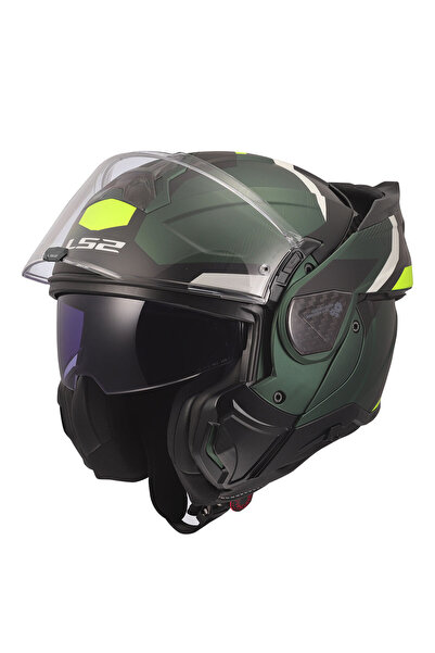 LS2 Advant 2 Trıple Çene Açılır Motosiklet Kaskı Mat Yeşil-Siyah-Neon Sarı