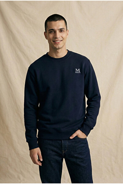 MAKSFD Unisex Crew Neck Oversized Sweatshirt Cotton Inside 3 Thread Sha Fleece-Lined Ahat Mold Daily Navy Blue