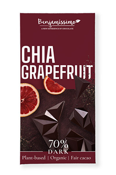 Benjamissimo Ciocolata neagra 70% cu chia si grapefruit, bio, 60g,