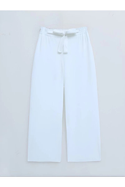nedo7 Double fabric belted wide leg pants - white