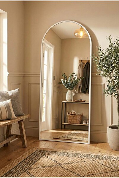 TodekHome 70x180 cm Oval Ayaklı Ayna | Statik Boyalı Metal Çerçeve | Boy Aynası