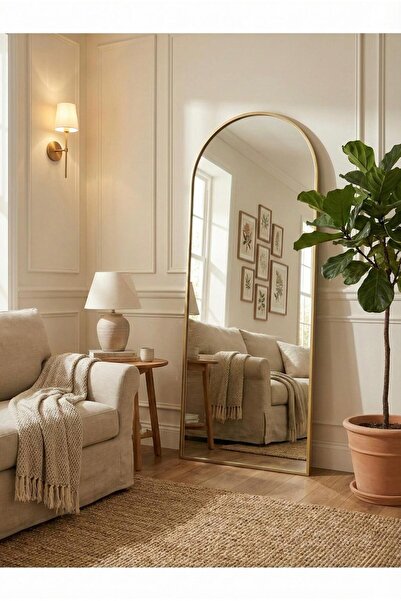 TodekHome 70x180 cm Oval Ayaklı Ayna | Statik Boyalı Metal Çerçeve | Boy Aynası
