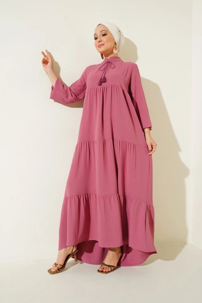 nedo7 T1627 Collar Lace-Up Dress - A. Pink