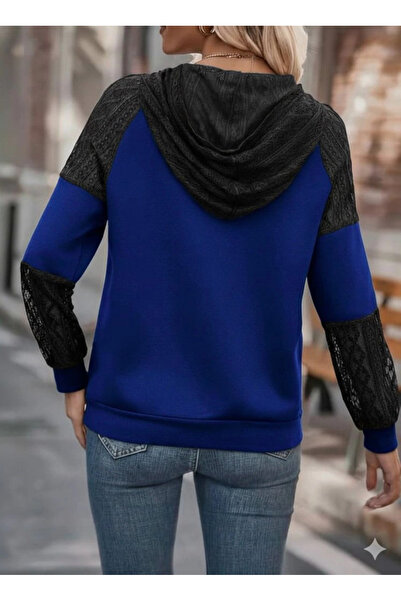 nedo7    Women's Long Sleeve Lace Hooded Viscose Two Thread Blouse