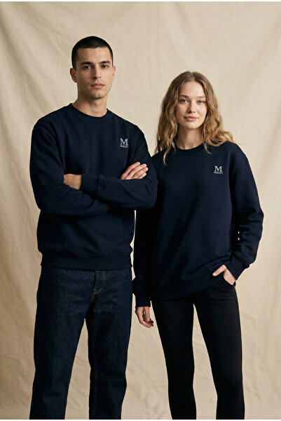 MAKSFD Unisex Crew Neck Oversized Sweatshirt Cotton Inside 3 Thread Sha Fleece-Lined Ahat Mold Daily Navy Blue