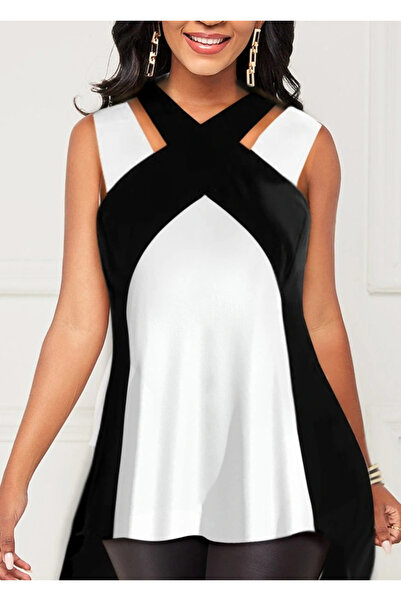 nedo7 Women's Strappy Halter Neck Halter Neck Double Color Viscose Blouse