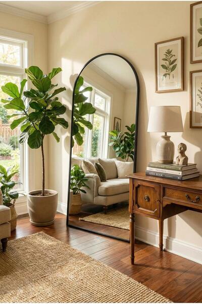 TodekHome 70x180 cm Oval Ayaklı Ayna | Statik Boyalı Metal Çerçeve | Boy Aynası