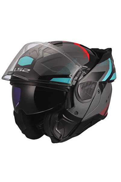 LS2 Advant 2 Trıple Gri-Kırmızı-Siyah-Turkuaz Çene Açılır Motosiklet Kaskı