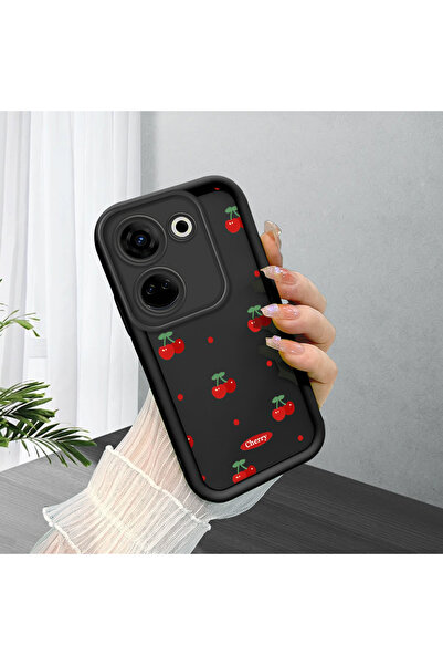 ucuc جراب هاتف تكنو كامون 20 برو 4G متوافق مع السيليكون الأسود بنمط الكرز يمت...