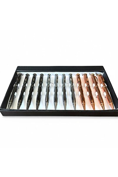 REX تشكيلة أقلام فاخرة متنوعة لون اسود و سلفر و برونز جودة عالية وأداء سلس حبر جاف ازرق 12 قلم 69506