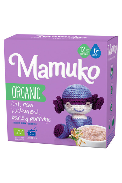 Mamuko Porridge din 3 cereale ovaz, hrisca si orz bio, 6+ luni, 200g