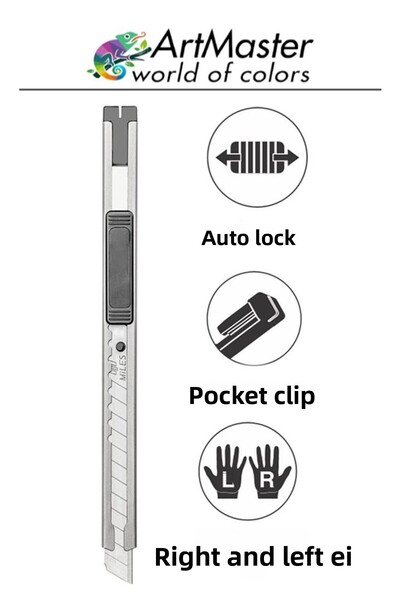 Artmaster Utility Knife Metal Pocket Size 9mm Falçata Non-Slip Lockable Stain...