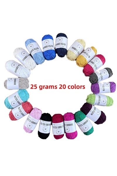 hobby club 25 Gr 20 Colors Amigurumi, Punch and Bag String 100% Cotton Mini Set
