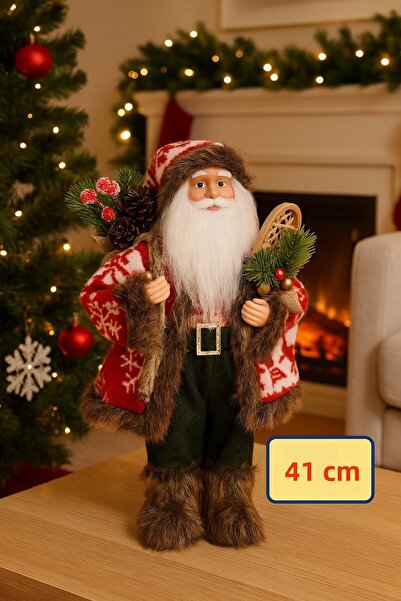 TOYFEST Furry Santa Claus Figurine 41 cm New Year Decorative Ornament Home In...
