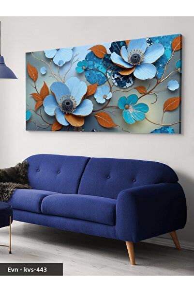 Evinemoda Pânză dintr-o singură bucată cu flori albastre cu frunze portocalii...