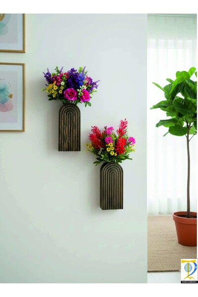 Tiydem Set de 2 vaze de perete din lemn - Decor de perete boem Decor de perete 3D scandinav