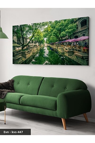 Evinemoda Irmak Kenarı Cafeler One Piece Canvas - Canvas Painting