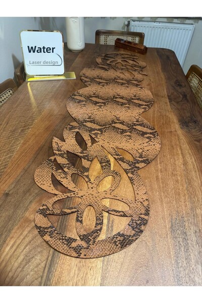 EHA LAZER Light Brown Custom Fabric Snake Pattern Faux Leather Runner