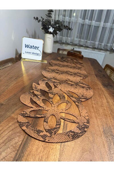 EHA LAZER Light Brown Custom Fabric Snake Pattern Faux Leather Runner