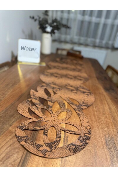 EHA LAZER Light Brown Custom Fabric Snake Pattern Faux Leather Runner