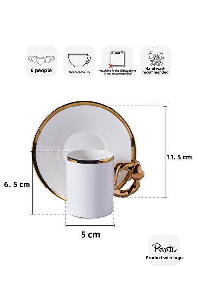 Perotti Cihangir Gold 6-Person Porcelain Coffee Cup Set