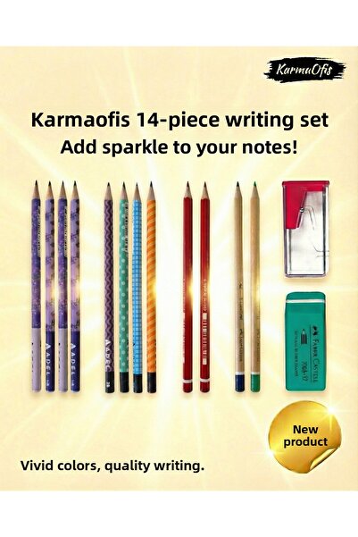 KarmaOfis مجموعة أقلام رصاص ملونة (مجموعة 3) - 14 قطعة، تتضمن ممحاة + مبراة، ...