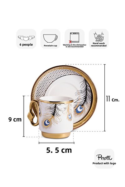 Perotti Cihangir 6-Person Porcelain Peacock Pattern Coffee Cup Set