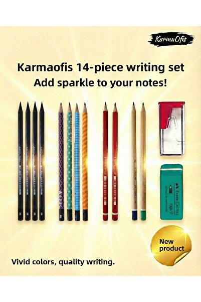 KarmaOfis مجموعة أقلام رصاص ملونة (مجموعة 4) - 14 قطعة، تتضمن ممحاة + مبراة، ...