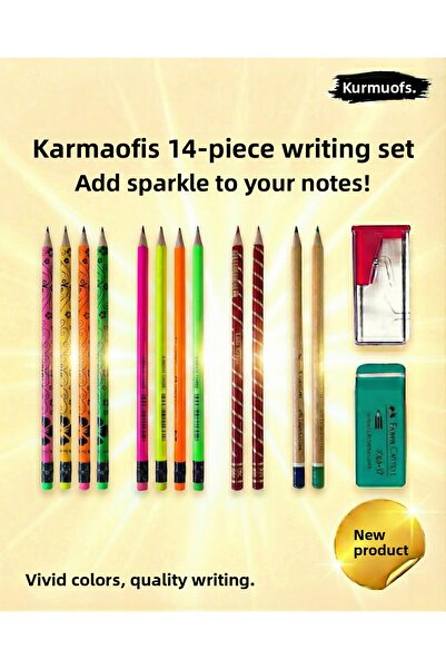 KarmaOfis مجموعة أقلام رصاص ملونة (مجموعة 6) - 14 قطعة، تتضمن ممحاة + مبراة، ...