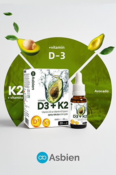 ASBİEN D3+K2 |   High Absorption Vitamin D3 and K2 Complex Based on Natural Avocado Oil