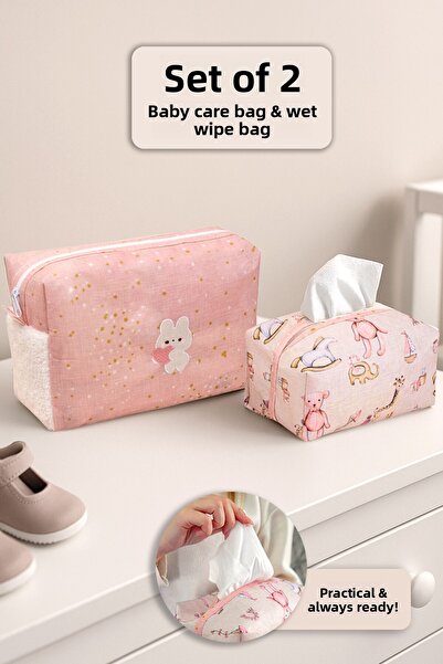 Meleni Baby 2-Piece Baby Care Set - Mother and Baby Bag Organizer and Wet Wip...