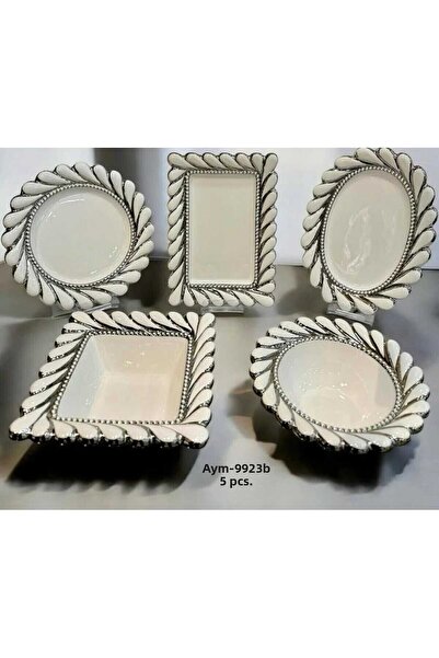pırıltı home 5 Pieces Porcelain Serving Presentation Plate Set Silver Gilt