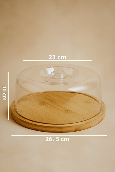 Fhilli Lunin Bamboo Base Transparent Cover Cake Stand Pastry Display and Storage Container Large