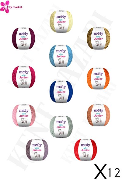 Kent Pazarı Moly Softee Junior 12 Pieces Punch Hand Knitting Yarn Amigurumi Yarn 50 Gr Bag Toy Yarn Mixed Color