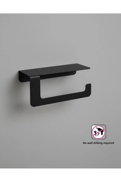 ardini Toilet Paper Roll Holder Self-Adhesive with Phone Shelf Toilet Paper Roll Holder Matte Black